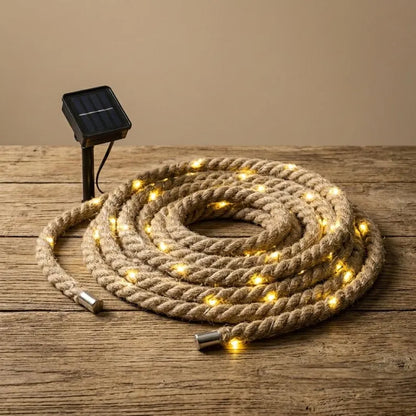Retro solárne lanové svetlo 7M 50LED vonkajšie rozprávkové svetielka, záhradná dekorácia z konopného lana, záhradné osvetlenie na terasu a kempovanie