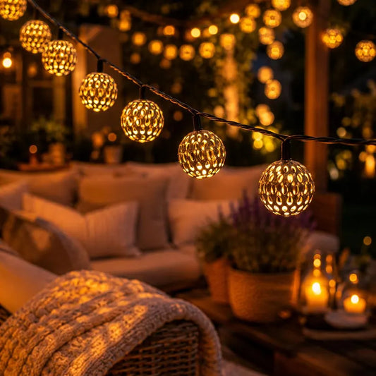 Solárne LED marocké reťazové svetlá, vodotesné záhradné, vonkajšie, svadobné, halloweenske, párty, prízvuk 50 30 20 LED guľa