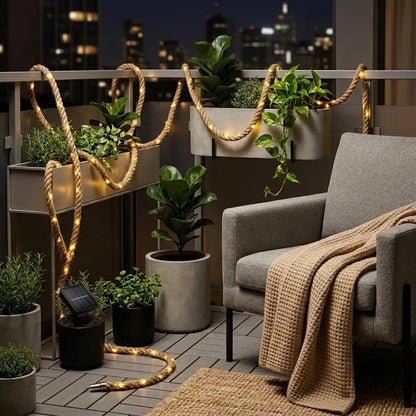 Retro solárne lanové svetlo 7M 50LED vonkajšie rozprávkové svetielka, záhradná dekorácia z konopného lana, záhradné osvetlenie na terasu a kempovanie
