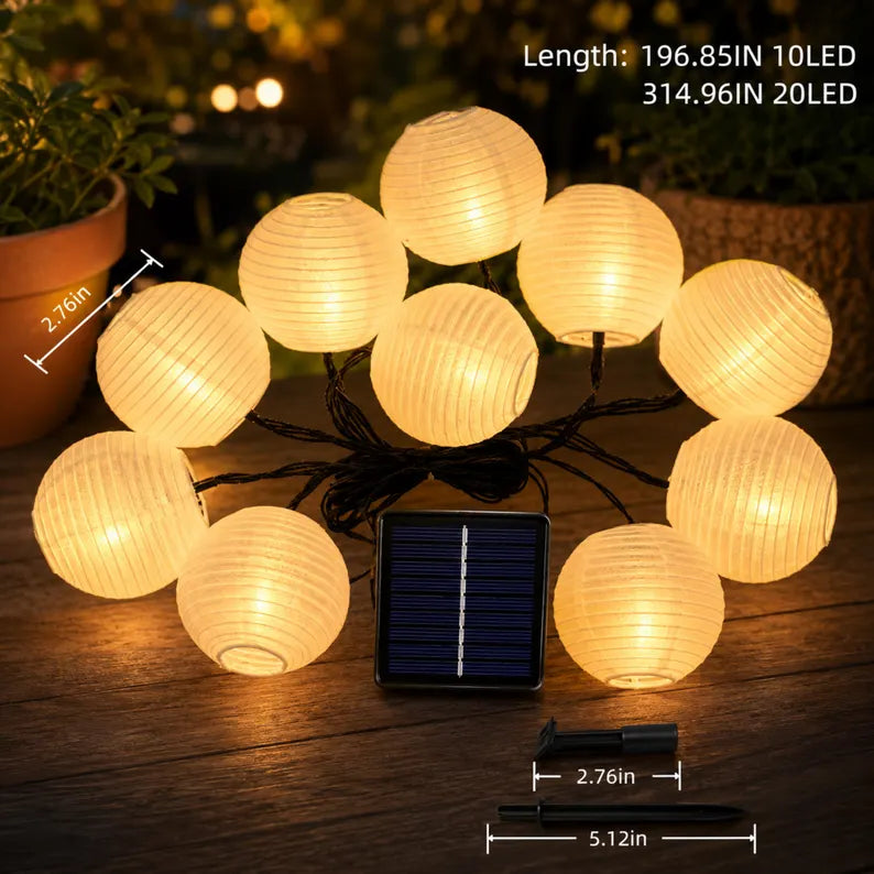 Solárne lampášové reťazové svetlá, vonkajšie, teplé biele LED záhradné svetlá, vodotesné záhradné girlandy, japonské lampášové svetlá, dekorácie do záhrady