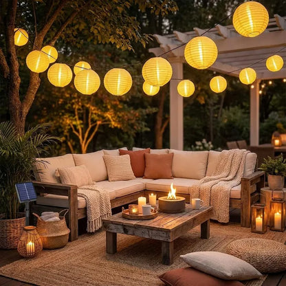 Solárne lampášové reťazové svetlá, vonkajšie, teplé biele LED záhradné svetlá, vodotesné záhradné girlandy, japonské lampášové svetlá, dekorácie do záhrady