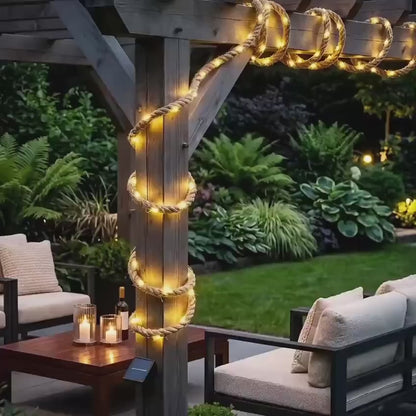 Retro solárne lanové svetlo 7M 50LED vonkajšie rozprávkové svetielka, záhradná dekorácia z konopného lana, záhradné osvetlenie na terasu a kempovanie